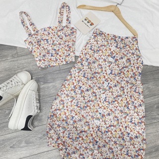 Set chân váy hoa + crop 2 dây vintage