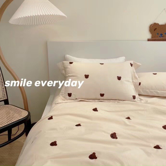 Bộ Chăn Ga Gối Teddy Bear Đũi Mềm Mại Luna Bedding