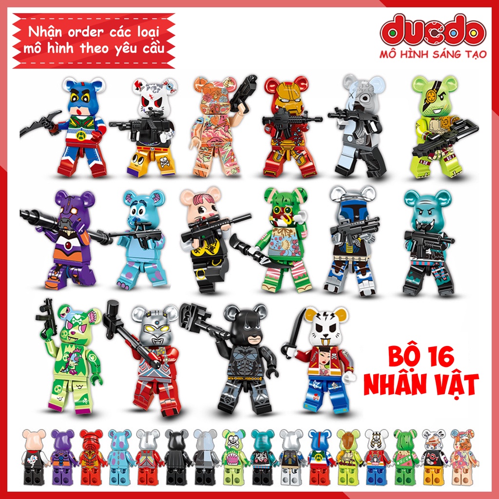 Combo 16 nhân vật Minifigures các nhân vật Bearbrick - Đồ chơi Lắp ghép Xếp hình Mini Mô hình Bear brick 10061