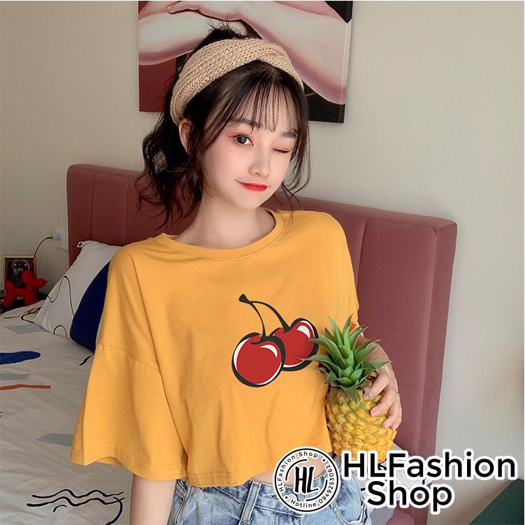 Áo croptop thun nữ cherry cực xinh, áo thun nữ HLFashion