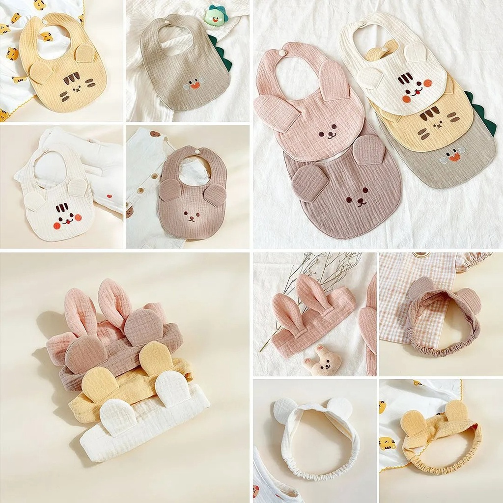 ⚡Sẵn sàng tàu!Yếm Ăn Bằng Cotton Nguyên Chất Chống Văng Sữa Thêu Họa Tiết Phong Cách Hàn Quốc Cho Bé Sơ Sinh