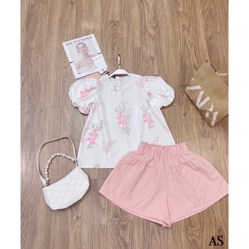 Set bộ áo hoa cẩm tú tay bồng