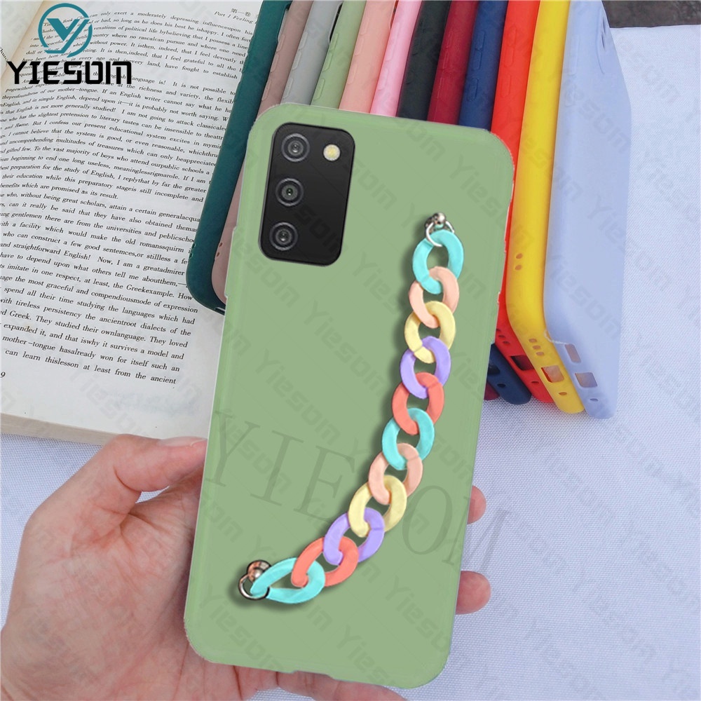 Ốp Điện Thoại TPU Mềm Màu Kẹo Có Dây Đeo Tay Cho Samsung Galaxy A03S A03 A02S A02 A01