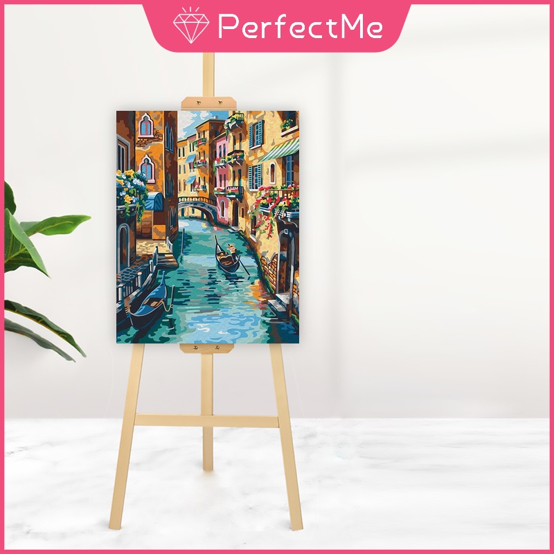 Bộ tranh sơn dầu 40x50cm tự làm họa tiết khung cảnh đêm Canal Canal dùng để trang trí nhà tiện dụng