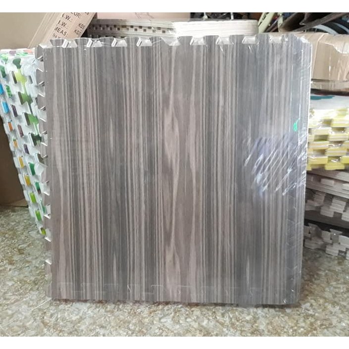 [Shopee siêu rẻ] Bộ 6 miếng thảm xốp ghép màu vân gỗ sậm kích thước 60x60cm