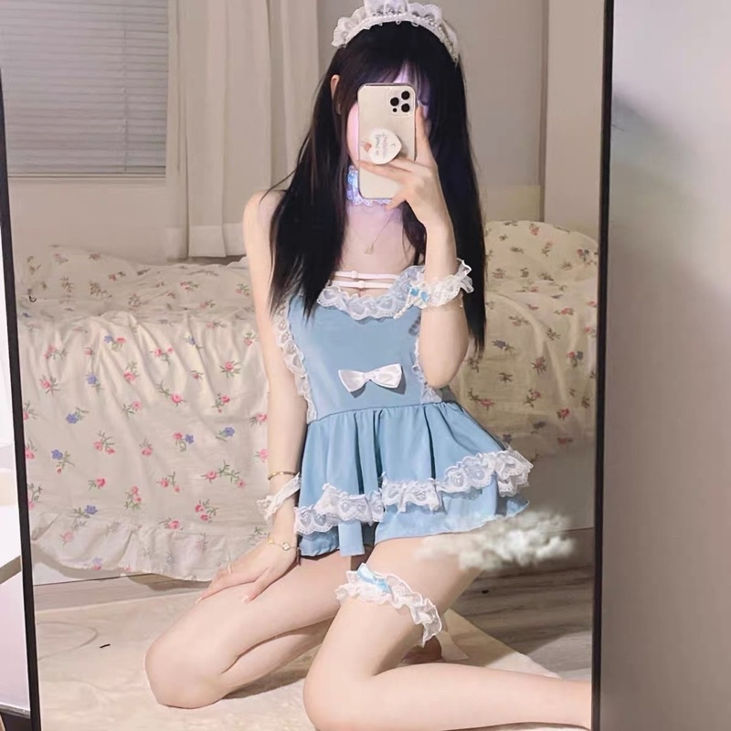 LL2451+QR1390 Sexy Maid-Set Hầu Gái Viền Ren Xanh Ngọc | Cosplay Sexy | BigBuy360 - bigbuy360.vn