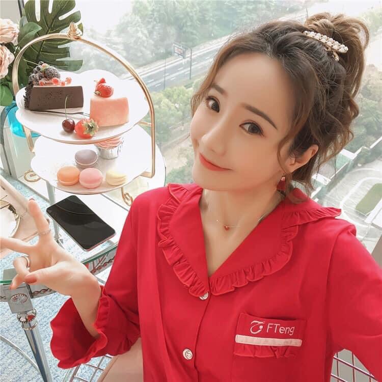 AC8103 Bộ pyjama mặc nhà nữ dài tay cotton mùa thu hàng nhập