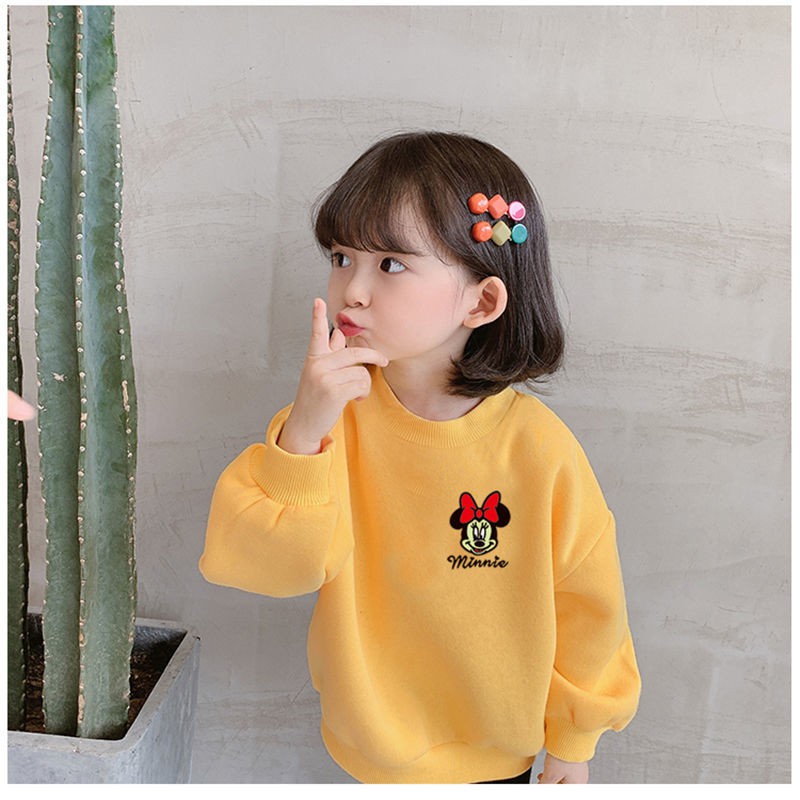❤Áo Nỉ Tay Dài Lót Lông Cừu Dày Dặn In Họa Tiết Hoạt Hình Thời Trang Hàn Quốc 2021 Cho Bé Gái