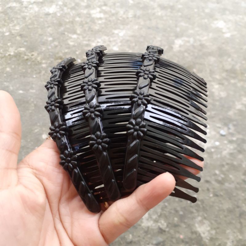 Lược cài nhựa mềm đính hoa lá màu đen (1 cái)