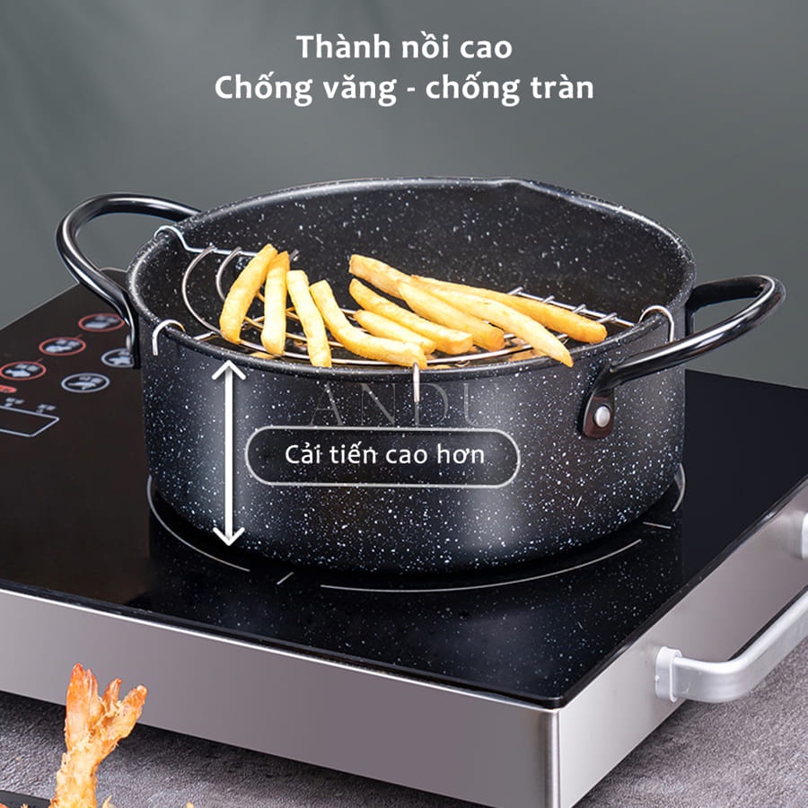 Nồi Chiên Ngập Dầu Xuất Nhật Size 20cm Kèm Khay Hứng Cao Cấp