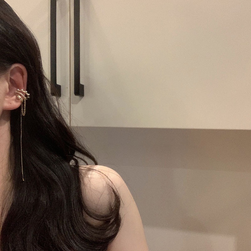 Khuyên kẹp vành tai dáng dài nhiều lớp đính ngọc trai thiết kế thời trang cho nữ