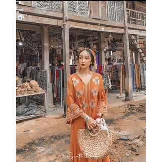 Váy cam boho thổ cẩm (có sẵn)