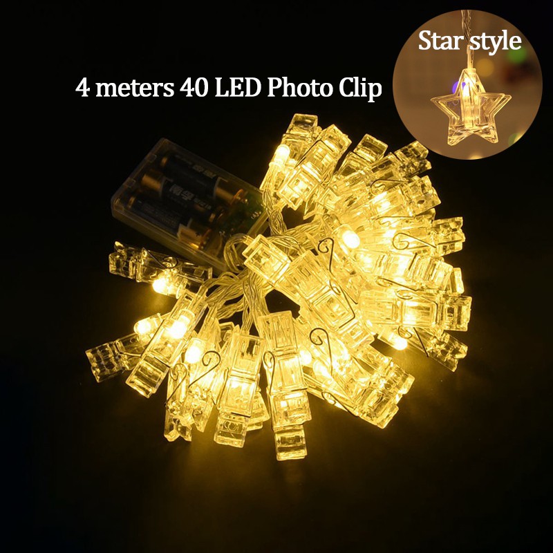 4m Dây đèn 40 LED hình chiếc kẹp treo ảnh trang trí đẹp mắt sáng tạo (lyfs)
