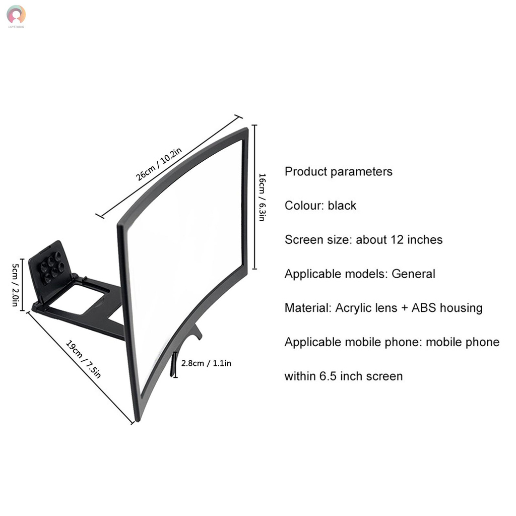 Bộ Loa Phóng To Màn Hình 3d 12 Inch Có Thể Gấp Gọn Tiện Dụng Kèm Phụ Kiện