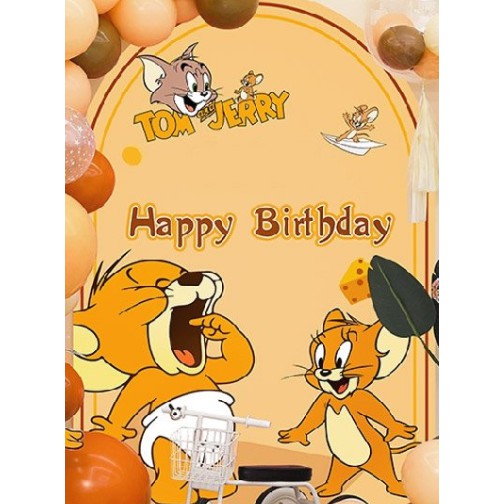 Combo bong bóng trang trí, tổ chức sinh nhật Happy Birthday phong cách hoạt hình Tom&Jerry đang yêu cho bé (Đủ phụ kiện)
