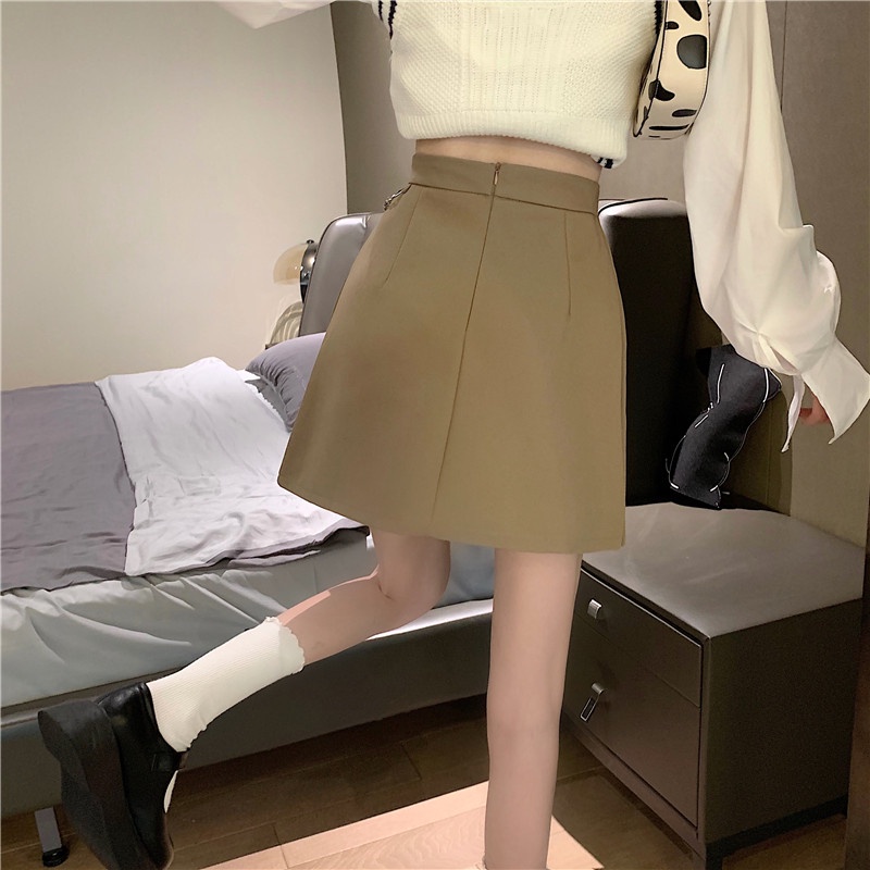 Xiaozhainv Chân váy chữ A lưng cao kiểu xếp ly phong cách Hàn Quốc trẻ trung cho nữ | BigBuy360 - bigbuy360.vn