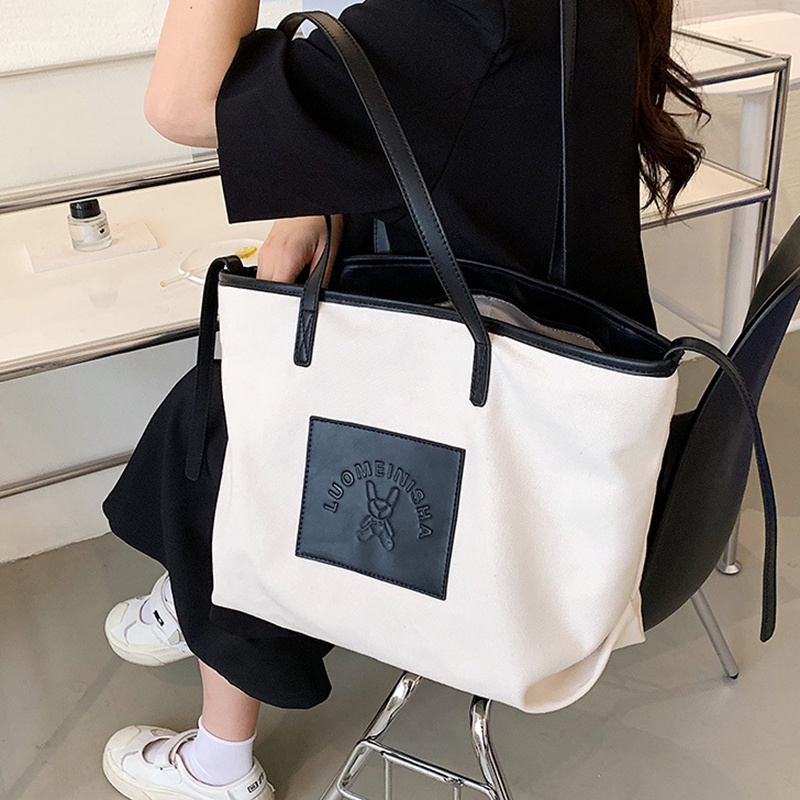 Túi Đeo Vai Bằng Vải canvas Kích Thước Lớn Phong Cách Hàn Quốc Dành Cho Nữ