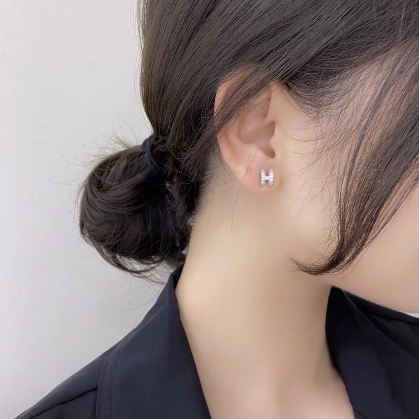 Khuyên tai bạc nữ TLEE chữ H nạm đá cao cấp TleeJewelry B0371