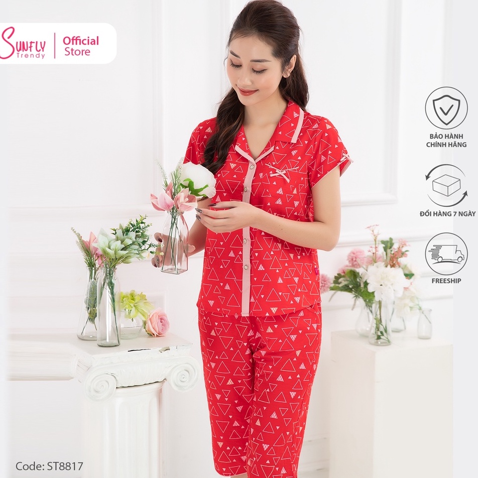 Bộ đồ mặc nhà nữ pijamas linen SUNFLY áo cộc quần ngố ST8817