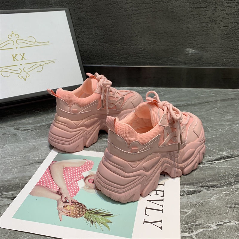 Giày Sneaker Đế Dày Tăng Chiều Cao Màu Hồng Dễ Thương Thời Trang Xuân Thu