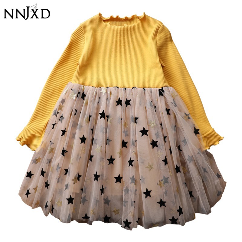 Đầm NNJXD dài tay in hình ngôi sao xinh xắn cho bé gái