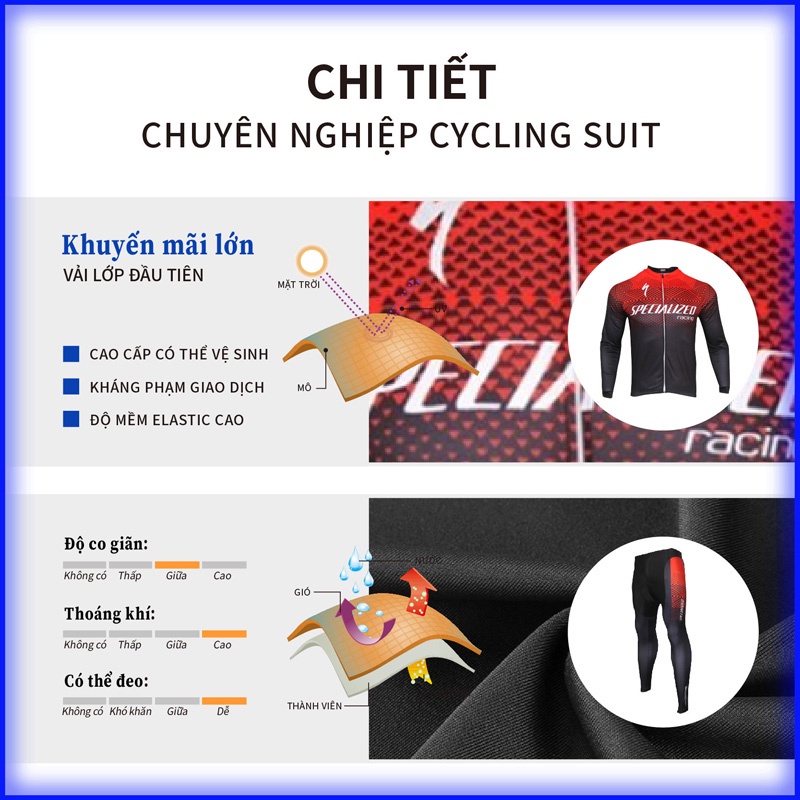 CHUYÊN SỈ Quần áo xe đạp Nam quần áo xe đạp dài tay Bộ áo đi xe đạp Bộ dài tay