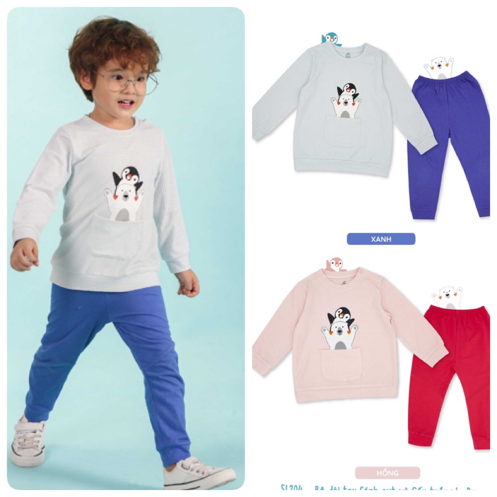 Bộ La Pomme Cotton dài tay cánh cụt và gấu trắng cao cấp mềm mịn thấm hút tốt cho bé trai bé gái SL204