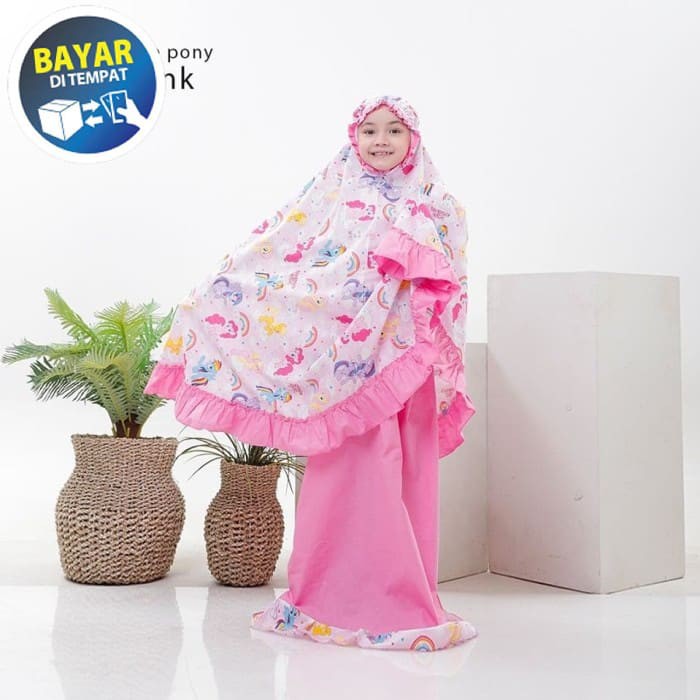 Túi Đeo Chéo Cotton Qq971 Mukena Họa Tiết Ngựa Con / Đám Mây Hồng Xinh Xắn Cho Bé Gái