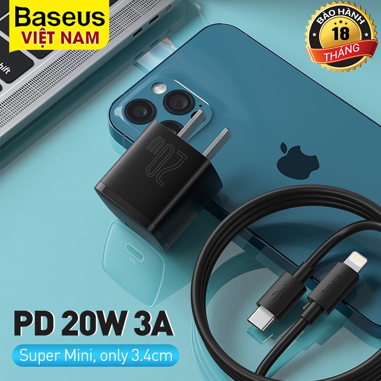 Bộ Sạc Baseus USB Type C chuẩn PD 20W Bộ Sạc Di Động USB C Hỗ Trợ Sạc Type C Sạc Nhanh Cho IP13,IP12ProMax, IP11,...