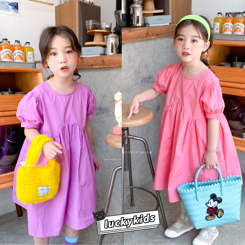 Đầm Công Chúa Tay Ngắn Màu Sắc Ngọt Ngào Phong Cách Hàn Quốc Thời Trang Mùa Hè Cho Bé Gái