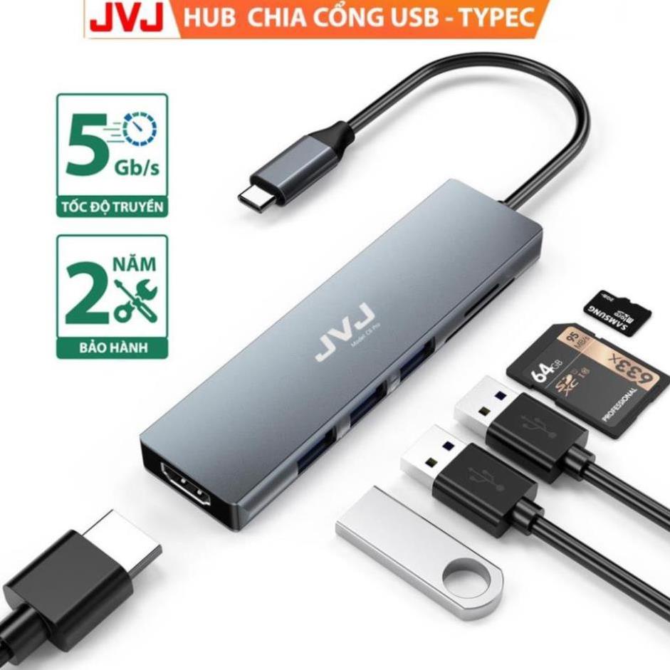 Hub type C USB C6 JVJ 6 trong 1 đa năng cổng chuyển đổi chia cổng USB 3.0 tốc độ 500Mb/s SD, TF, 4K,HDMI cho MacBook lap