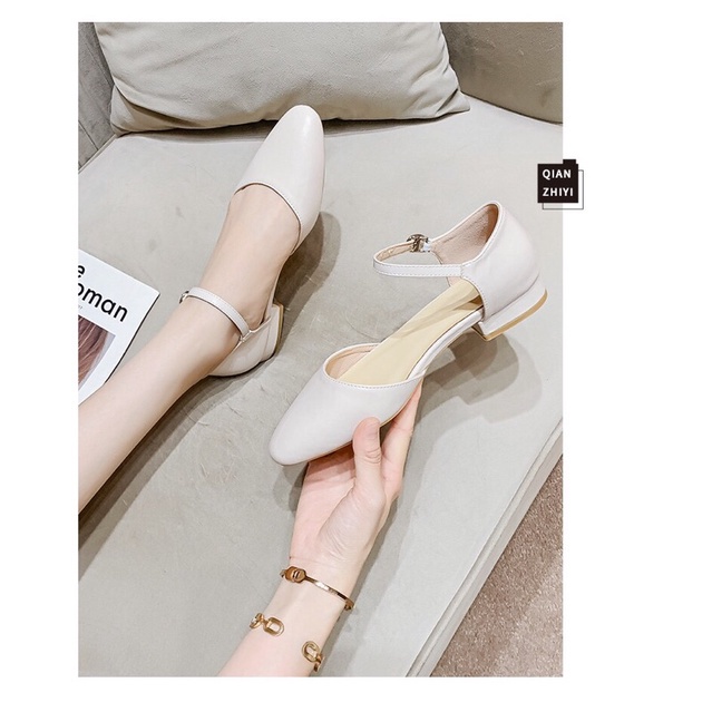 [Free Ship] Giày búp bê nữ mũi tròn gót thấp kiểu dáng dfonw giản cổ điển 2 màu đen kem shose_fashion13 Mã TT16