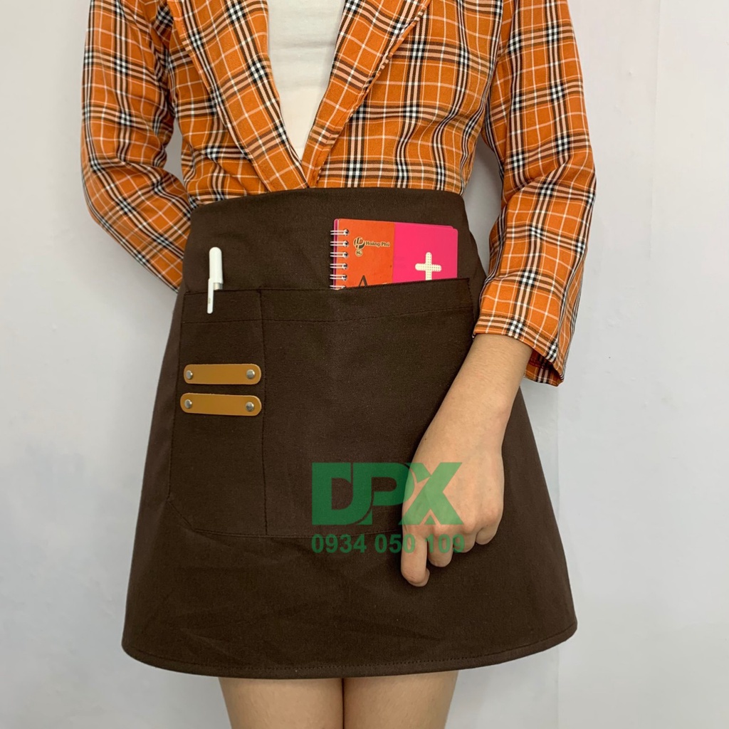 Tạp dề ngắn ngang hông đẹp vải kaki có túi lớn làm đồng phục nhân viên pha chế phục vụ nam nữ
