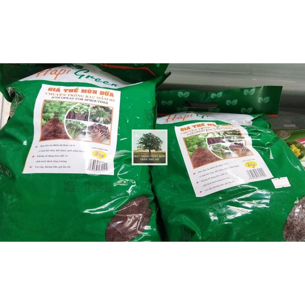 GIÁ THỂ MÙN DỪA HAPIGREEN ĐÃ QUA XỬ LÝ CHUYÊN DÙNG TRỒNG RAU MẦM - TÚI 2kg