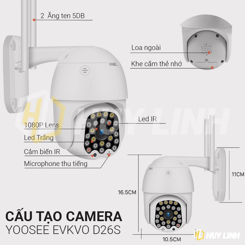 CAMERA YOOSEE D26S (1080P) 26LED , Thiết Bị Quan Sát Uy Tín, Camera IP Wifi Ngoài Trời EVKVO Yoosee D26S 24 LED