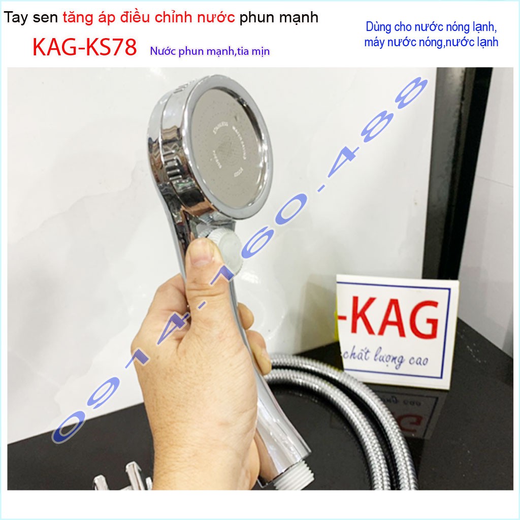 Vòi sen tăng áp massage KAG-KS78, sales trọn bộ tay sen + dây tắm 1.5m inox tia nước mạnh siêu sảng khoái thiết kế đẹp