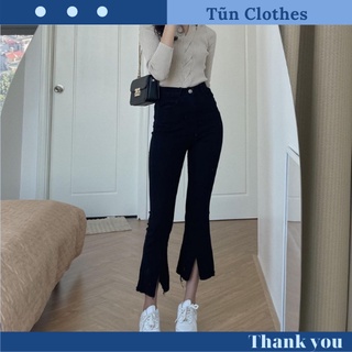 Quần jean nữ màu đen kiểu dáng ống loe xẻ rách ống đủ sz SML