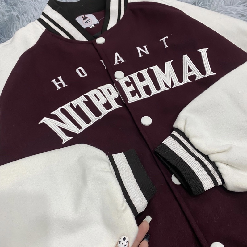 Áo khoác bomber bóng chày tay da Hoeant