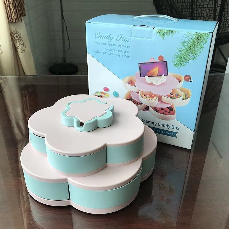 Khay mứt xoay 2 tầng 10 cánh tết 2023SHOPEMTRANG07Khay để bánh kẹo xoay 360 trưng bày kẹo tết hàng cao cấp