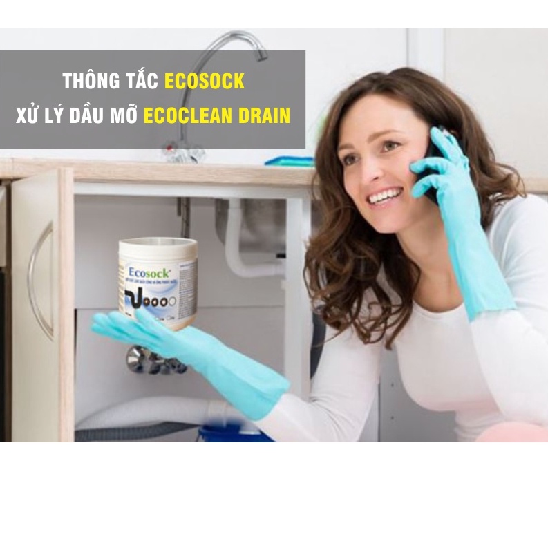 Bột Thông Tắc EcoSock - Phân Hủy Tóc, Dầu Mỡ, Thức Ăn, Chất Thải - KPT CHEM - Hộp 500g