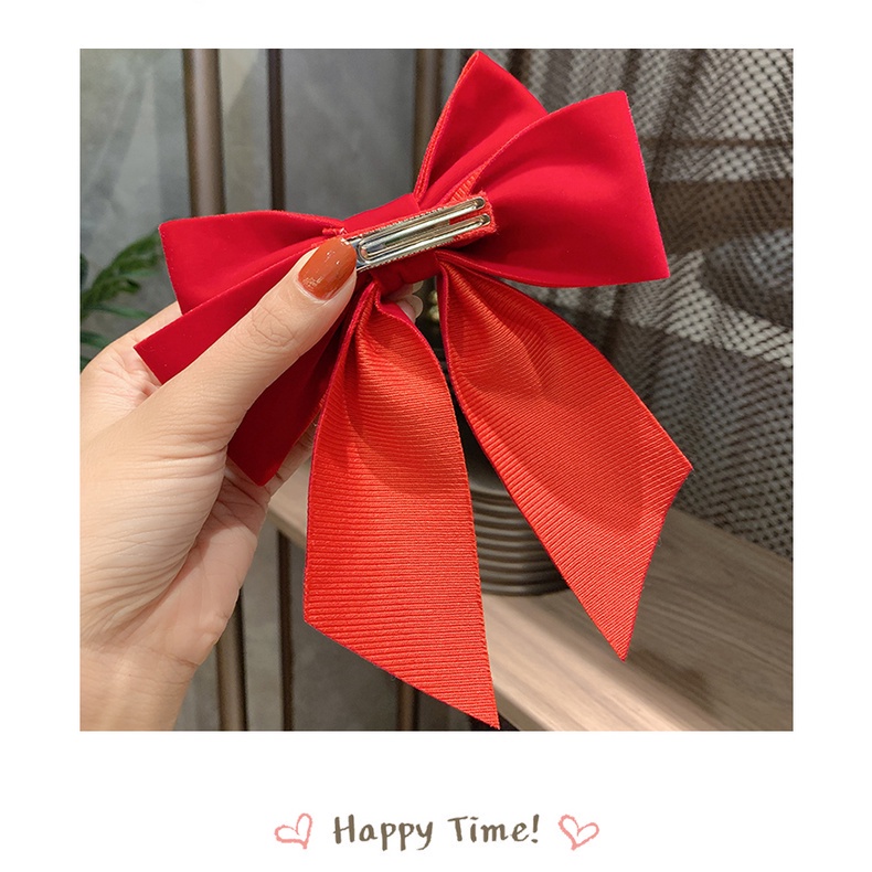 Kẹp tóc nơ màu đỏ bằng vải nhung dễ thương phong cách công chúa cho cô dâu chúc mừng năm mới