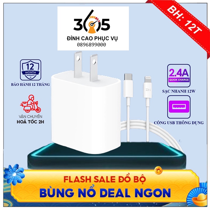 Bộ sạc nhanh PD 18W cao cấp, củ sạc nhanh - cáp sạc nhanh, hỗ trợ các dòng máy IP8 IPX IP11 IP12 IP13 , BH 12 tháng