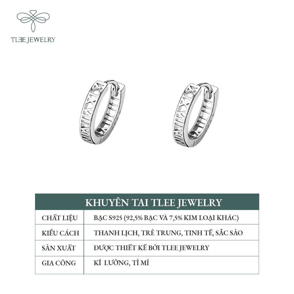 Khuyên tai bạc unisex TLEE tròn chốt bấm hình số la mã lạ mắt NCJ B0155