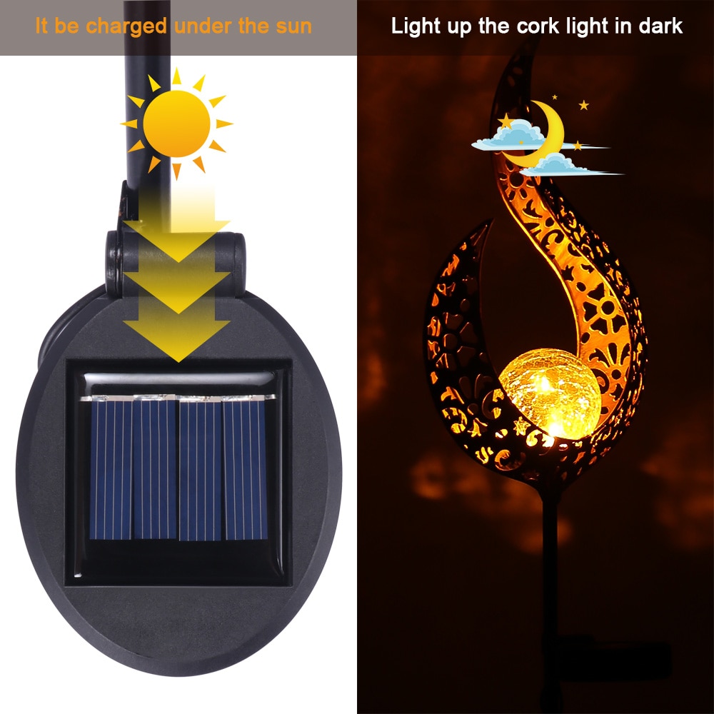 Solar LED Flame Light Waterproof Retro Iron Garden Lawn Lamp Outdoor Garden Landscape Decor Lighting Sun Moon Flame