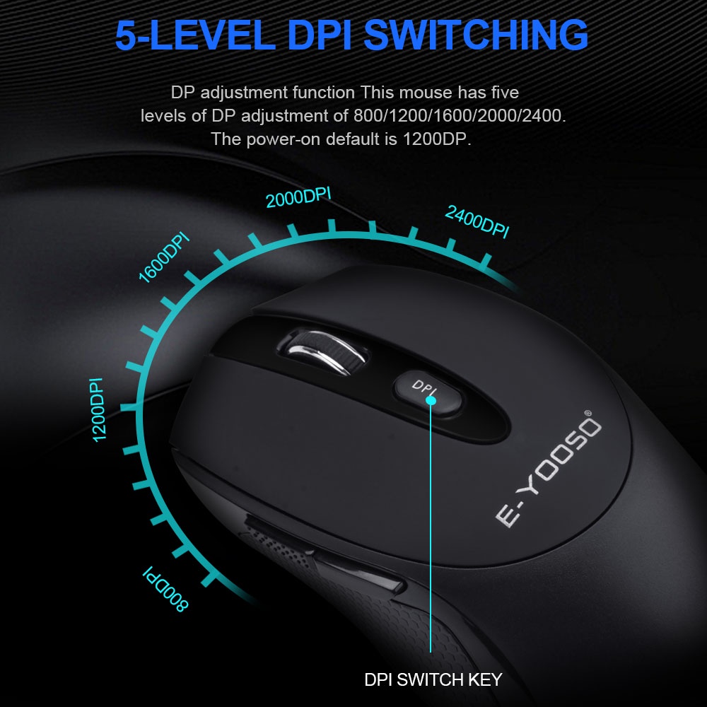 Chuột gaming e-yooso e-1020 usb 2.4g Không Dây ChốNg ỒN 2400Dpi Cho laptop / pc