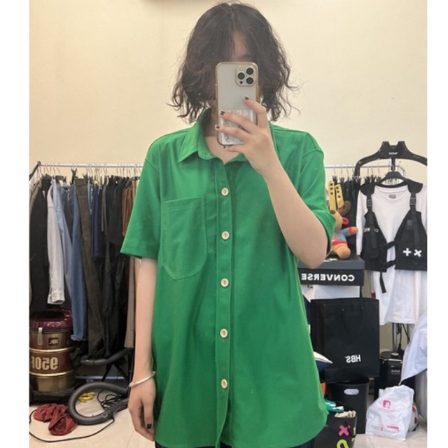 Áo Sơmi Xanh lá Cộc tay Nam nữ Hàng thiết kế Siêu hot