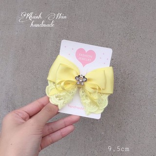 Kẹp tóc nơ mix ren size 9,5cm cho bé gái ( ảnh thật KH handmade )