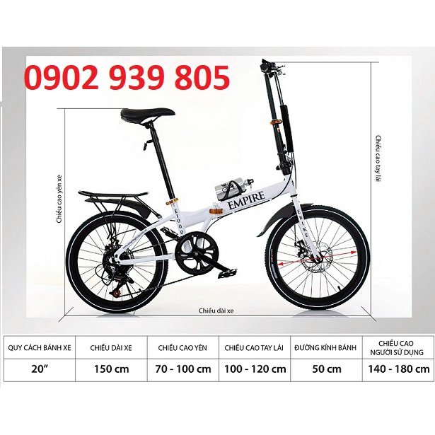 Xe đạp gấp Empire E-1000 bánh 20 inch bộ đề SHIMANO có dè chắn bùn baga LH Ngay ạ