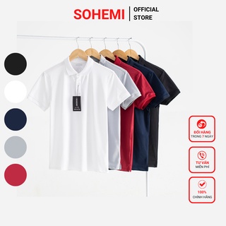 Áo polo nam SOHEMI chất thoáng khí thoải mái vải cotton trơn BASIC