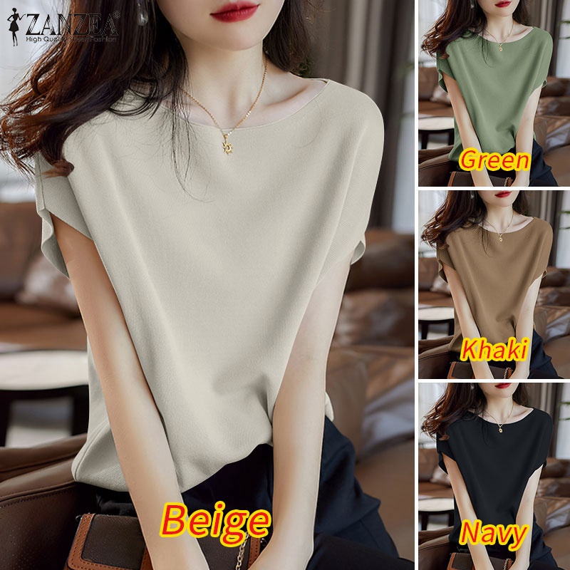 Áo thun ZANZEA tay ngắn cổ tròn thời trang dành cho nữ
